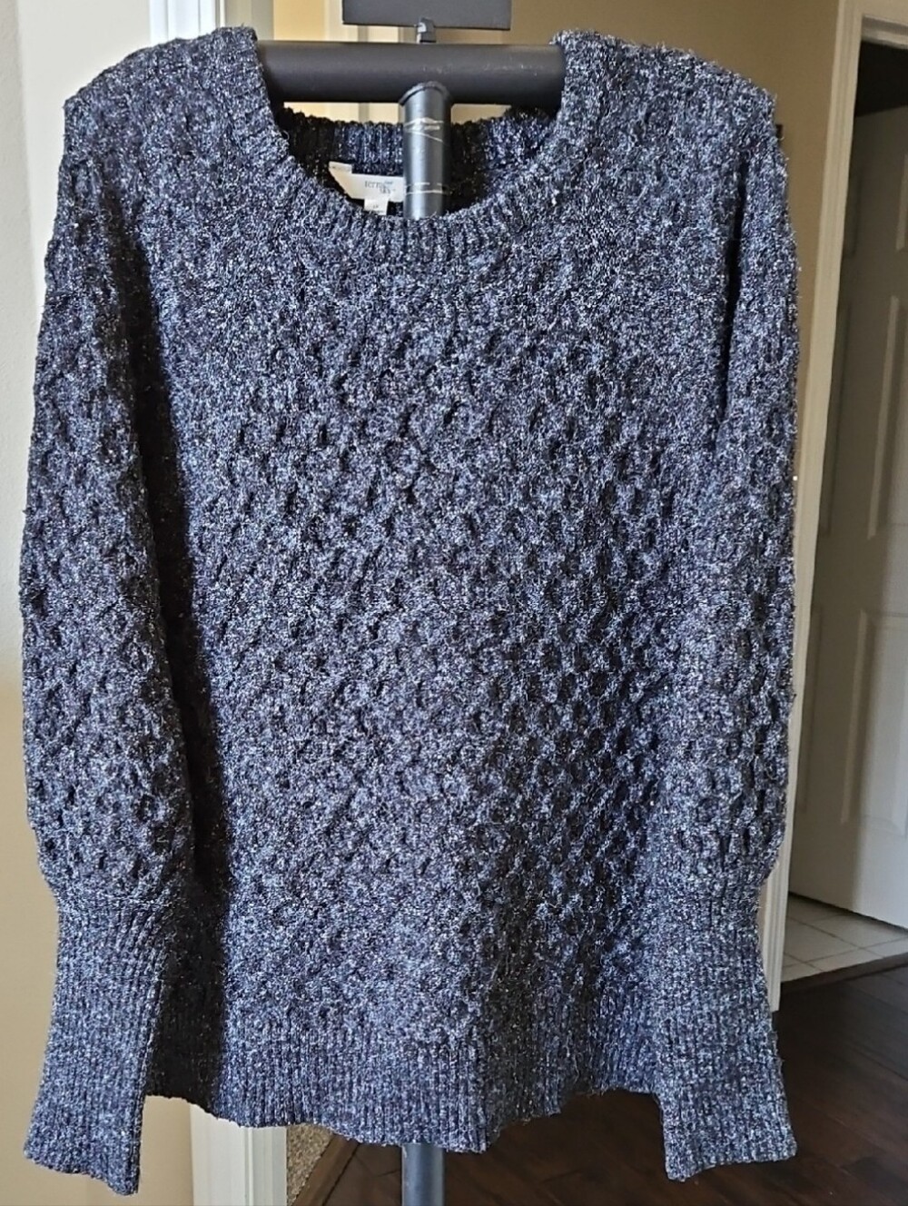 TERRA & SKY Women's Closed Waffle Texture Sweater W Ribbed Form Fitting Forearms